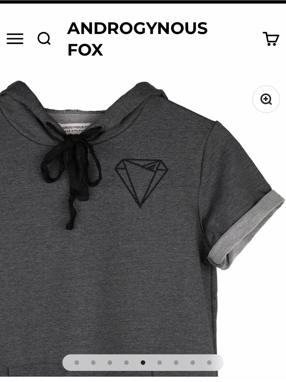 Androgynous Fox Short-Sleeve Charcoal Hoodie